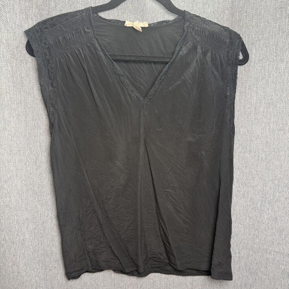 Rebecca Taylor Women's Size‎ 2 - Small Black Boho Classic Silk Lace Trim Top